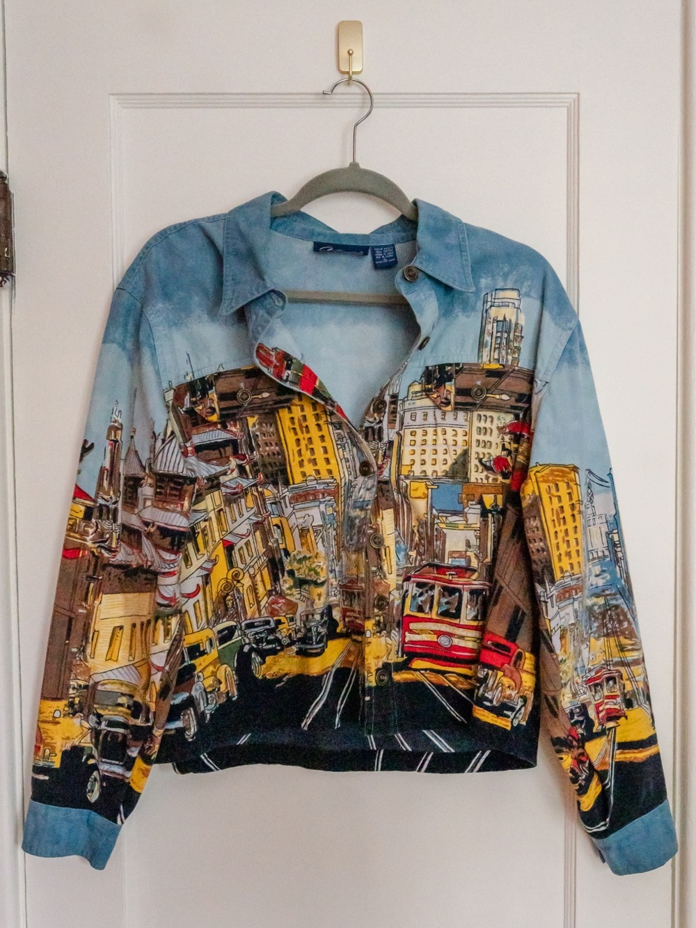 Vintage Artscapes San Francisco Cable Car Cityscape Denim Shirt Jacket